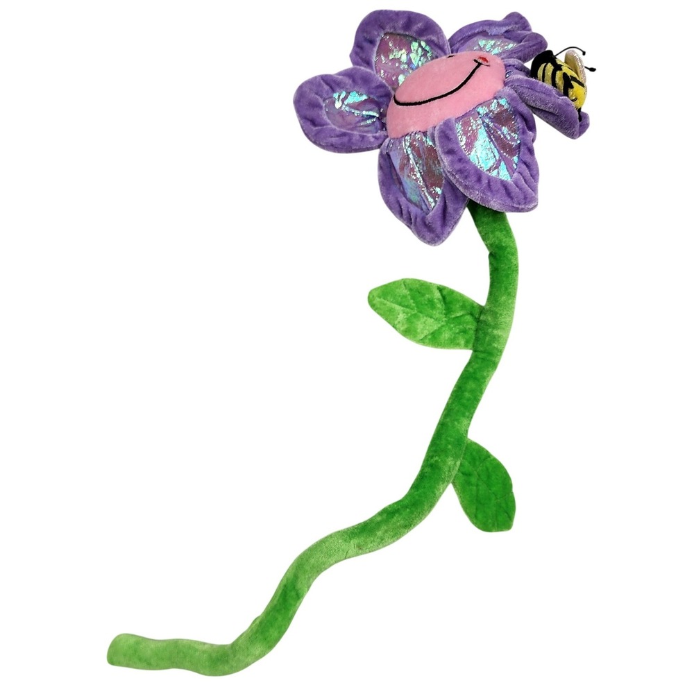 Animal Alley Toys R Us Purple Smiley Flower Plush Bendable Stem Bee 19 inch VTG